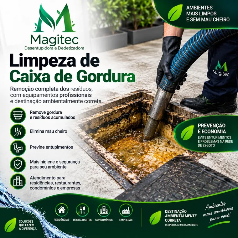 Limpeza de caixa de gordura — Magitec Desentupidora e Dedetizadora